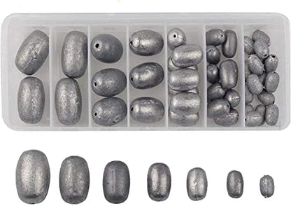 Fishing Egg Sinker Weights Kit, 42pcs Saltwater Fishing Weights Assortment Oval Drop Bass Casting Worm Weights Tackle for Saltwater Freshwater Fishing
