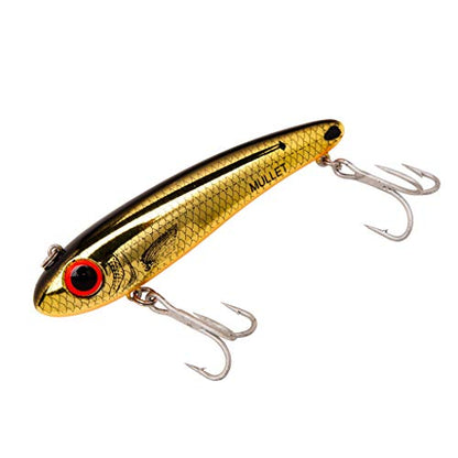 Bomber Lures Mullet Slow-Sinking Twitch / Walking Saltwater Fishing Lure - Excellent for Speckled Trout, Redfish, Stripers and More, 3 1/2 Inch, 5/8 Ounce - color: Gold Chrome/Black/Orange