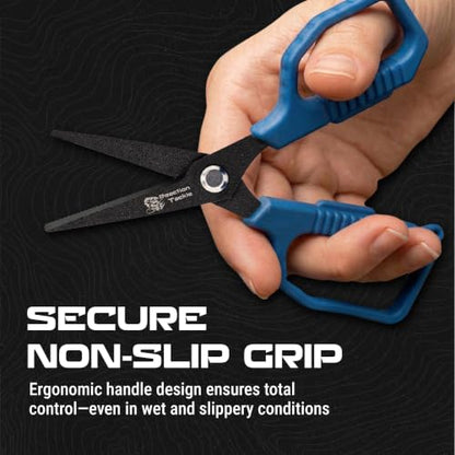 Reaction Tackle Micro Serrated Fishing Scissors with Retractable Lanyard and Carabiner, Precision Braid Cutters, Non-Slip Grip, Corrosion Resistant Stainless Steel for Freshwater and Saltwater