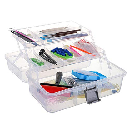 Tosnail 12-Inch 3 Layers Plastic Craft Organizer Box Storage Container First Aid Carrying Case for Sewing, Painting, Arts - Clear