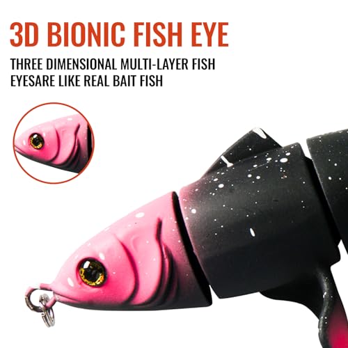 Fishing Lures for Trout Bass Multi Jointed Swimbaits 3D Bionic Fish Eye Swimming Lures Lifelike Hard Bait for Freshwater Saltwater - color: Black-Pink