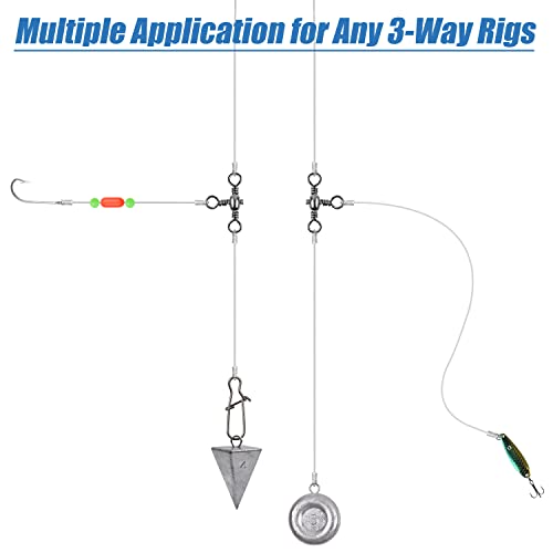 AGOOL 3 Way Swivels Fishing Tackle, 50/100pcs Crossline Barrel Swivel 3 Way Rigs T-Shape Three Way Swivels Fishing Tackle Connector for Catfish Rig Surf Fishing Rig - size: 6#_60lb