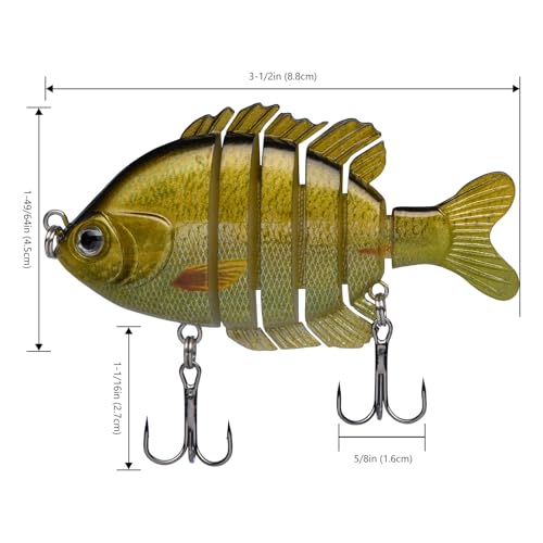 BASSDASH SwimPanfish Multi Jointed Panfish Bluegill Swimbaits Hard Topwater Bass Lures Fishing Lure Crank Saltwater 3.5in/0.85oz - color: Gold