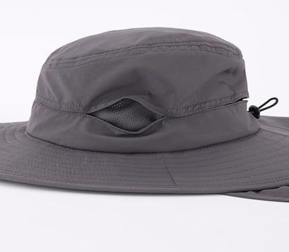 Connectyle Wide Brim Sun Hat for Men Women UPF 50+ Breathable Fishing Hat with Neck Flap Outdoor Hiking Safari Bucket Hats - color: Dark Grey