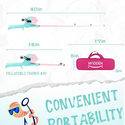 Kids Fishing Pole, Telescopic Fishing Rod, Toddler Collapsible Fishing Rod and Reel Combo with Tackle Box, Fishing Line, Bobber, and Soft Lures for Boy, Girl, Youth, Beginner, Over 4 Years Old - color: Mint Blue & Sugar Pink