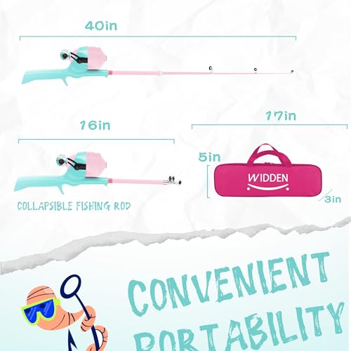 Kids Fishing Pole, Telescopic Fishing Rod, Toddler Collapsible Fishing Rod and Reel Combo with Tackle Box, Fishing Line, Bobber, and Soft Lures for Boy, Girl, Youth, Beginner, Over 4 Years Old - color: Mint Blue & Sugar Pink