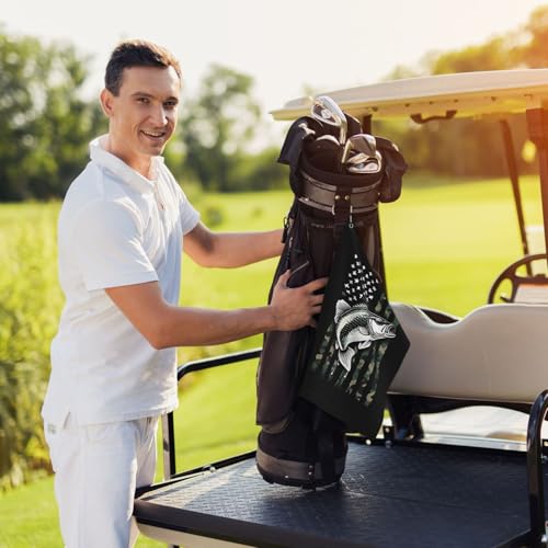 Supdreamc Microfiber Golf Towel with Metal Clip 24x16 Inch, Bass Fishing Lure Camo Camouflage American Flag Hunting Black, Super Absorbent Quick Dry for Cleaning Clubs & Wiping Hands During Play - color: Style (103)