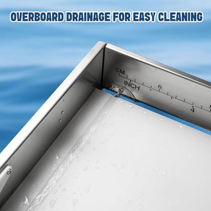 20" Boat Cutting Board, Fishing Filet Table with Tool Holders, CT607 | with Rod, Stainless Steel Ruler, Knife Slots, Plier Storage, Hooks & Cover, for Fishing Boat, Pontoon Boat, Yacht
