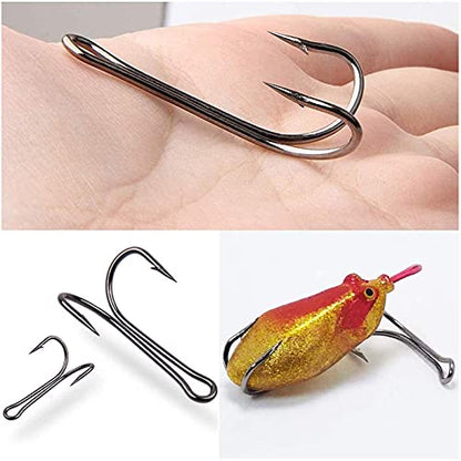 OROOTL Double Fishing Hooks, 50pcs Classic Frog Hooks High Carbon Steel Double Hook Fishing Barbed Open Shank for Saltwater Freshwater - size: 3/0-50pcs