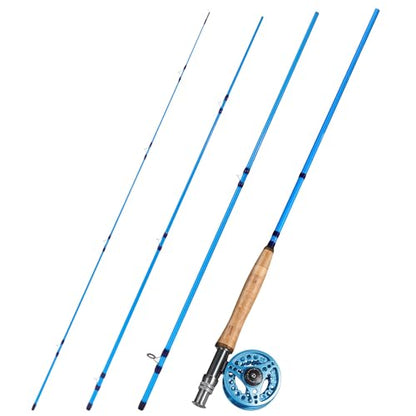 Sougayilang Fly Fishing Combo, 4 Piece Fly Rod and CNC Machined Aluminum Alloy Reel Complete Starter Package with Rod Bag - color: Fly Fishing Combo #5-Blue