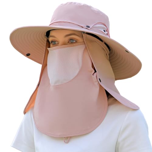 Sun Hat Unisex Face Coverage Shield Neck Flap Cap Garden Lawn Work Sports Hiking Fishing Hats - color: Pink