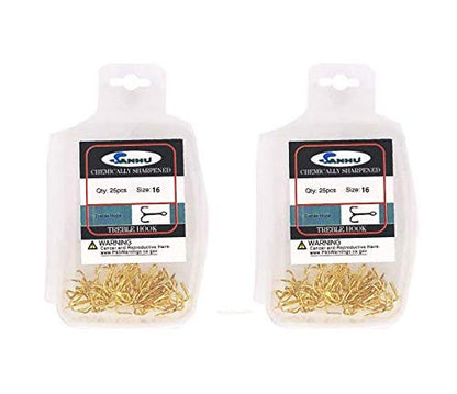 Gold Treble Hooks, Size #16, 50 Pcs Sharp Finish, for Freshwater & Light Tackle Fishing, Ideal for Panfish, Trout, Crappie & Small Lure Rigging