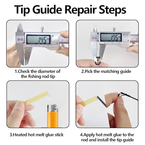 Aventik Fishing Rod Tip Repair Kit 26/30/35Pcs Stainless Rod Tip Guide Replacement Kit Multiple Sizes Fishing Rod Tip Eyelet Repair Kit Fishing Pole Repair Kit - style: Large Size-35pcs