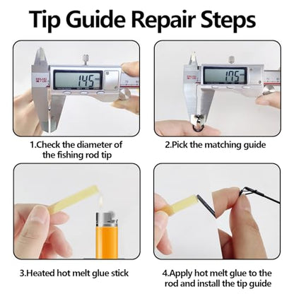Aventik Fishing Rod Tip Repair Kit 26/30/35Pcs Stainless Rod Tip Guide Replacement Kit Multiple Sizes Fishing Rod Tip Eyelet Repair Kit Fishing Pole Repair Kit - style: Small Size-30pcs