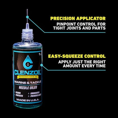 CLENZOIL Marine & Tackle - Fishing Gear Oil Lubricant - for Fish Care Reels, Boat Motors, Downriggers & More - Easily Oils Applicator - size: 2 x 1 oz Needle Oiler