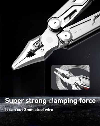 Strong 15-in-1 Multitool Pliers with Sheath, Stainless Steel, Grey | Folding Multi Tool, Needle Nose Pliers & Wire Cutters, Knife, Saw, Screwdrivers, Bottle Opener, EDC Pocket Knife - color: Gray