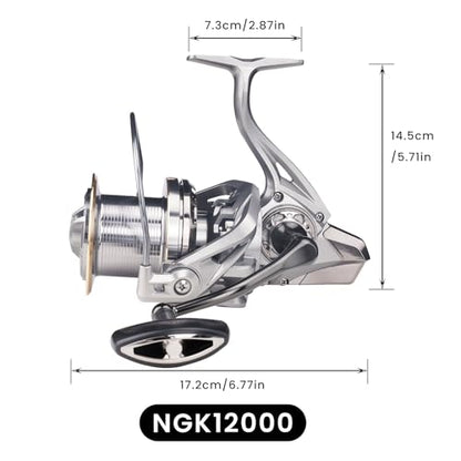 HAUT TON Spinning Reel 8000/9000/10000/12000/14000,6+1BB Metal Surf Fishing Reels,4.8:1 Gear Ratio 55lbs Drag Heavy Long Casting Inshore Saltwater Monster Fish - size: 12000, style: Ht-ngk
