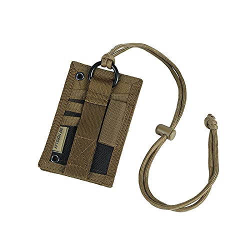 OneTigris Tactical ID Card Holder Hook & Loop Patch Badge Holder Neck Lanyard Key Ring and Credit Card Organizer (Coyote Brown) - color: Brown