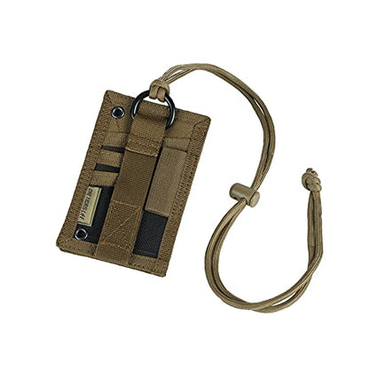 OneTigris Tactical ID Card Holder Hook & Loop Patch Badge Holder Neck Lanyard Key Ring and Credit Card Organizer (Coyote Brown) - color: Brown