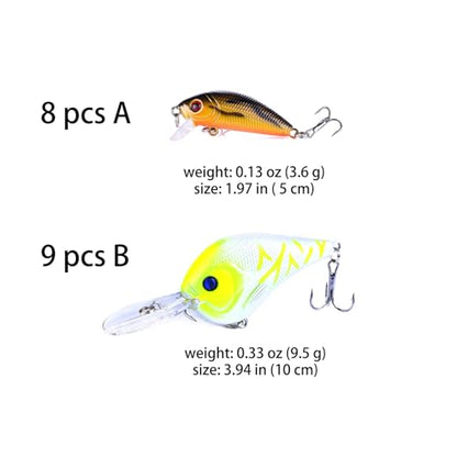 Fishing Lures Kit Mix Includes Minnow Popper Crankbait and Fish Hook for Fishing Saltwater Freshwater Trout Bass Salmon - color: 17APCS