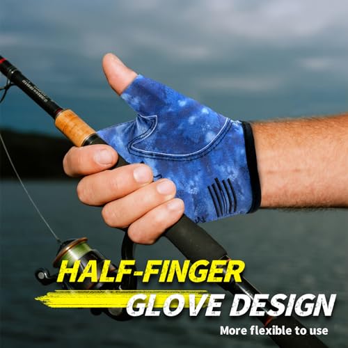 Stubby Fingerless Fishing Gloves Men - Lightweight Breathable Anti-Slip Kayak Gloves Women for Kayaking, Sailing,Paddling,Rowing - color: Camouflage blue, size: Large-X-Large