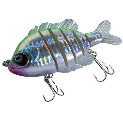 BASSDASH SwimPanfish Multi Jointed Panfish Bluegill Swimbaits Hard Topwater Bass Lures Fishing Lure Crank Saltwater 3.5in/0.85oz - color: Green/Silver