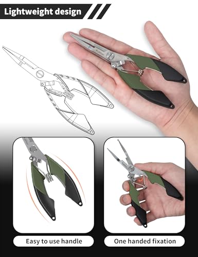 Fish Gripper 9.2",Muti-Function Line Cutter Fishing Pliers, Saltwater Fishing Tool Kit,Fishing Gear with Fishing Lanyard - color: Green