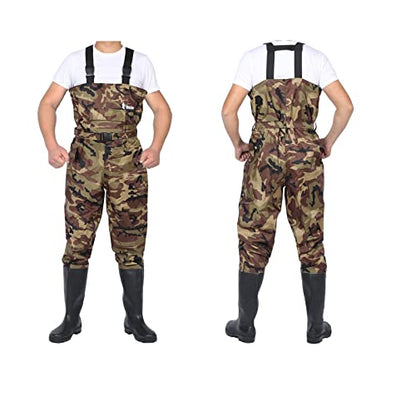 Bootfoot Fishing Chest Waders for Men Women with Boots 2-Ply Nylon/PVC Waterproof Hunting Waders with Boots Hanger - color: Camo, size: 12