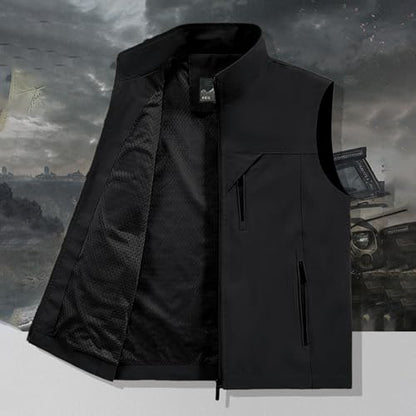 Mens Vests Sleeveless Zip Up Jacket Lightweight Casual Golf Windbreakers Hiking Work Tactical Vests Slim fit Outerwear - color: A01-black, size: 3X-Large