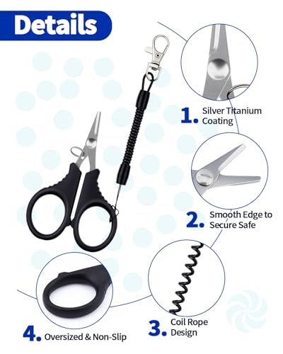 3 Pieces Fishing Scissors, Stainless Steel Fishing Line Cutter &braided Line Cutter, Cutters with Titanium Coating-Fishing with Hook and Retractable Coil Lanyards Fishing Accessories (Silver) - color: Silver