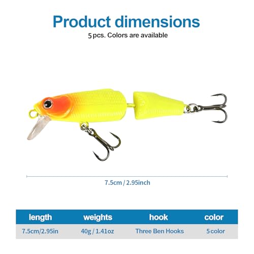 Jointed Minnow Crankbait Fishing Lure: 5pcs Jerkbait Sinking Hard Baits for Bass Trout Catfish Musky Bluegill Fishing Plug - color: 5pcs Thin