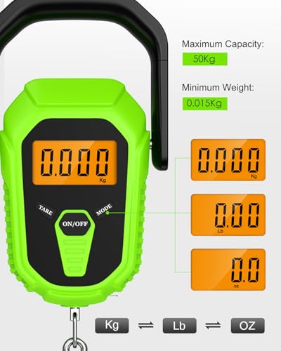 Digital Fishing Scale with Lip Gripper, 110lb/50kg Waterproof Fish Weight Scale with Tape Measure, Hook & Clamp, LCD Display & Hanging Design, Ideal Fishing Gift for Men Anglers - color: Green