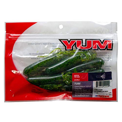 YUM Tube Soft Plastic Bass Fishing Lure - Designed Specifically for Bass, 4 Inch Length, 6 per Pack - color: Watermelon Seed