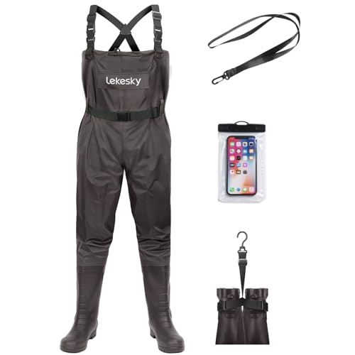 Lekesky Fly Fishing Chest Waders with Boots for Men Women, US Sizes 5–14,2-Ply Nylon/Pvc Waterproof Waders - color: Brown, size: M7/W9
