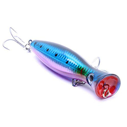 Large Top Water Popper 4.75 in/1.5 oz Lure Artificial Seal Lure 3D Eyes Hard Popper with Hooks and Ring for Saltwater Offshore, Surf Fishing, Bass, Bluefish, Giant Jack - color: Blue