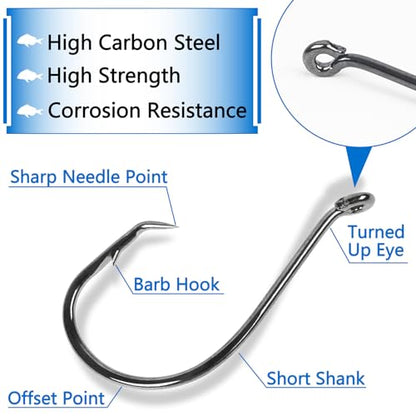 Circle Hooks Freshwater Saltwater Fishing Hooks 2X Strong High Carbon Steel Offset Catfish Fishing Hooks, Variety of Different Sizes - color: 150pcs hooks