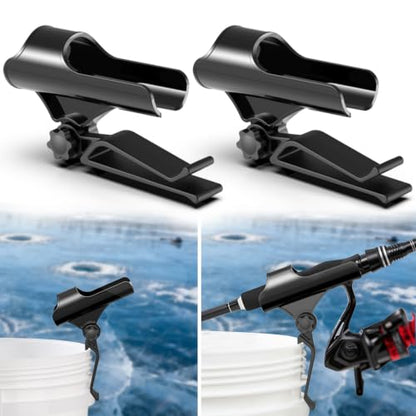 Huntury Adjustable Bucket Rod Holder for Ice Fishing, Clip On Mount, Foldable, Adjustable Angle, Ice Fishing Accessories - style: Single - Adjustment