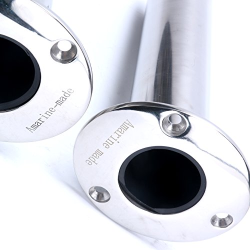(Set of 2) Amarine-Made Heavy Duty Stainless Steel 316 Deluxe Rod Holders with Drain, Flush Mount Fishing Rod Pole Holders, 90 Degree