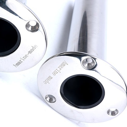 (Set of 2) Amarine-Made Heavy Duty Stainless Steel 316 Deluxe Rod Holders with Drain, Flush Mount Fishing Rod Pole Holders, 90 Degree