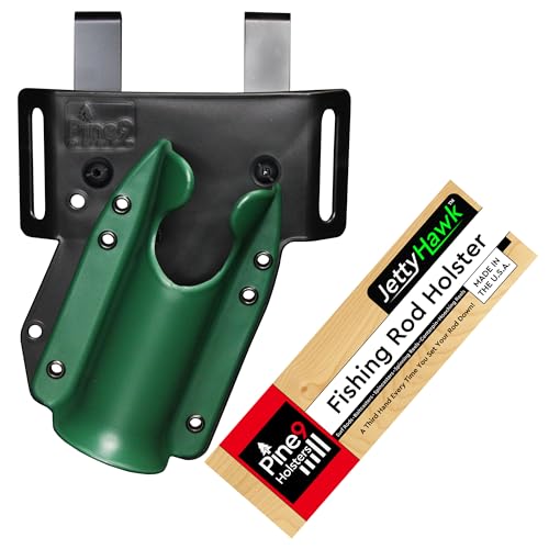 JettyHawk Fishing Rod Hip Holster, Hands-Free Quick-Draw Holder, Fits 1.5-2" Pole, for Spinning, Baitcaster, Centerpin & Surf Rods, Wading & MOLLE Belts - color: Infantry w-Black Belt Clip