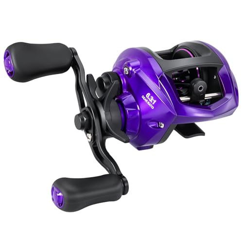 Sougayilang Baitcasting Fishing Reel, 8:1 High Speed Gear Ratio Super Smooth and Powerful Low Profile Baitcaster Reel with Maganic Brake System for Freshwater,Saltwater - color: Purple-Right Hand