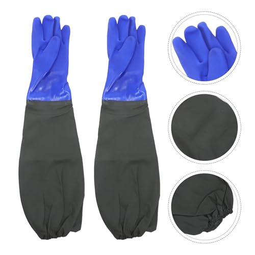 DOITOOL Long Waterproof Fishing Gloves 2pcs Blue Elastic Wrist Multi-Function Professional Planting and Cleaning Gloves for Outdoor Fishing and Gardening