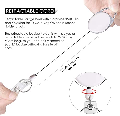 Retractable Badge Holder with Carabiner Reel Clip and Key Ring for ID Card Key Keychain Holders White 10 Pieces - style: White-10pcs