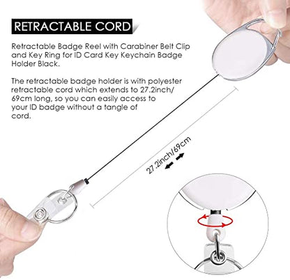 Retractable Badge Holder with Carabiner Reel Clip and Key Ring for ID Card Key Keychain Holders White 10 Pieces - style: White-10pcs