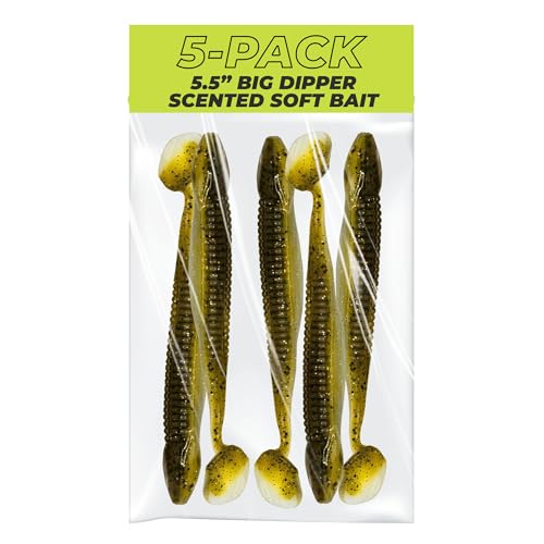 Charlie's Worms Big Dipper Scented Soft Bait for Freshwater & Saltwater Fishing, Paddle Tail Swimbait Lures, Plastic Minnows, Bass, Walleye, Trout, Snakehead, with Variety of Colors (5 Pack) - color: Speckled Trout