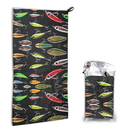 Fishing Lure Print Quick Dry Towel 16x31.5in Ultra-Absorbent Microfiber Towel for Travel, Gym, and Outdoor Adventures