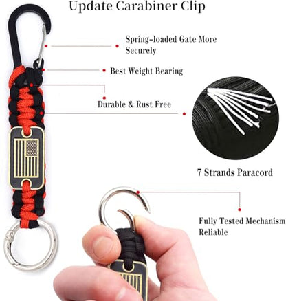 Heavy Duty Braided Paracord Lanyard Keychain with USA Flag, Parachute Rope Necklace Keychains, Braided Strong Lanyard - color: 2 Pcs Black-red