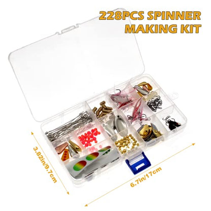 Fishing Lure Spinnerbait Kit with Tackle Box, 8 Pcs/10 Pcs Bass Trout Perch Salmon Hard Metal Rooster Tail Fishing Lures Kit - color: 228 Pcs