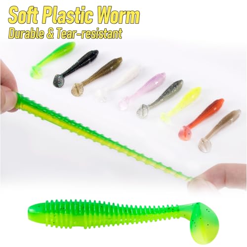 Dr.Fish 20 Pack Paddle Tail Swimbait Soft Fishing Lure Bass Fishing Freshwater Soft Plastic Shad Bait Drop Shot Bait Bluegill Panfish Crappie 1.4''/2''/3'' - color: Fluorescent Yellow, size: 1.4''-20 Pack