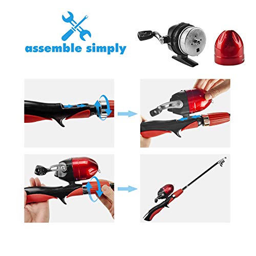 Urban Deco Kids Fishing Pole Set Portable Telescopic Kids Fishing Rod and Reel Combo Kit with Tackle Box for Beginners, Boys,Girls,Youth,Children - color: red